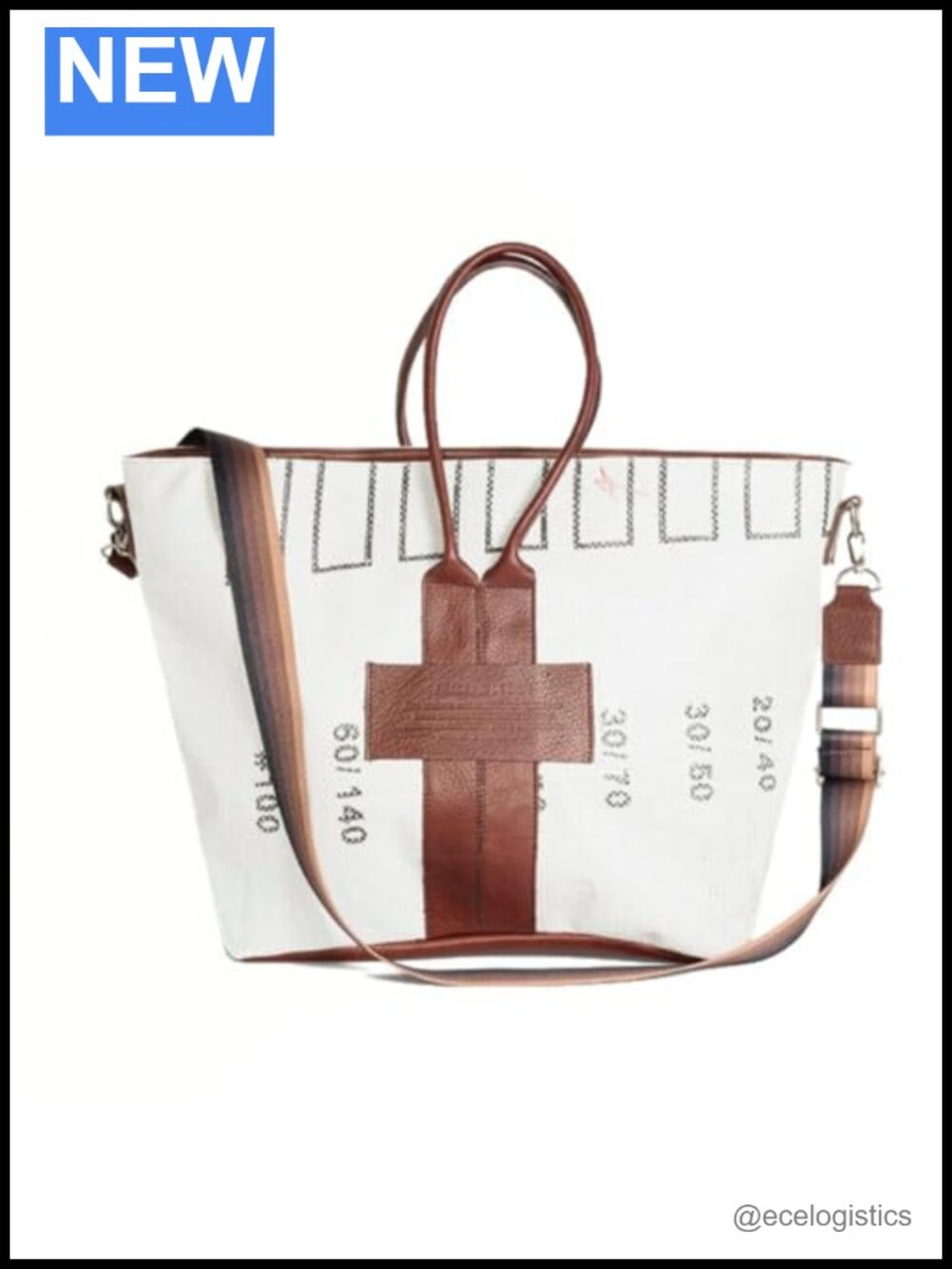 Upcycled Tote Bag Recycled Plastic & Leather Large Sustainable Travel Shopping